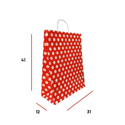 Bükümsap Puantiyeli Kırmızı Kraft Çanta 31x12x41 - 2