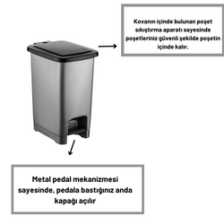 Slim Pedallı Çöp Kovası Gri (30 Litre) - 2