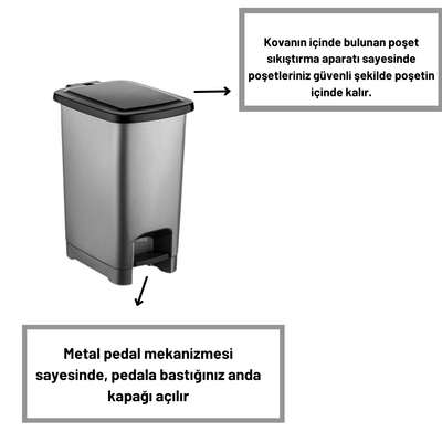 Slim Pedallı Çöp Kovası Gri (30 Litre) - 2