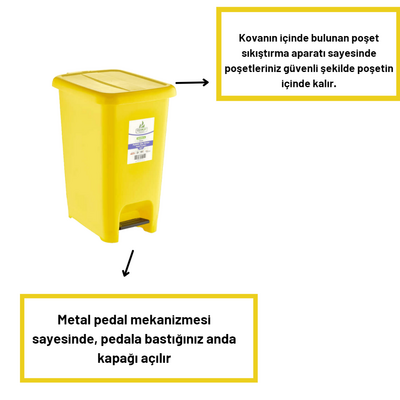 Slim Pedallı Çöp Kovası Sarı (30 Litre) - 2