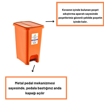 Slim Pedallı Çöp Kovası Turuncu (30 Litre) - 2