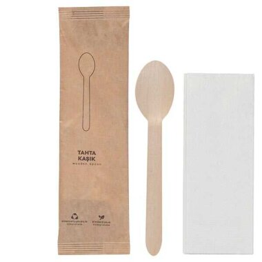 Tahta İkram Seti 2 'li (Kaşık,Peçete) - Afili Pack