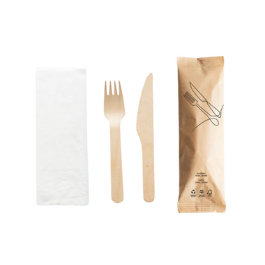 Tahta İkram Seti 3 'lü (Çatal,Bıçak,Peçete) - Afili Pack