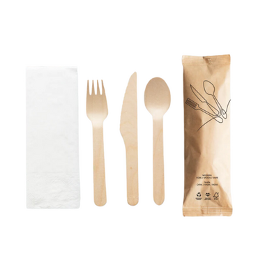 Tahta İkram Seti 4 'lü (Çatal-Kaşık-Bıçak-Peçete) - Afili Pack